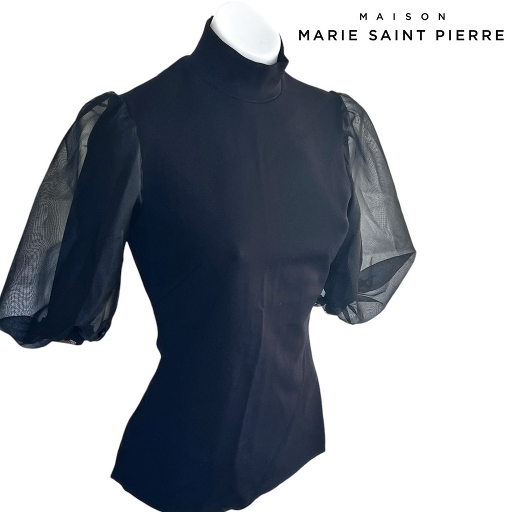 Marie Saint Pierre bubble sleeve black top size S - Picture 3 of 9